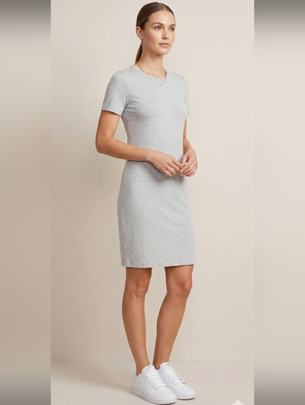 Theory Medium Gray Crew Neck Short Sleeve Sheath T-shirt Dress